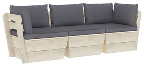 3063396 vidaXL Градински 3-местен палетен диван възглавници импрегниран смърч