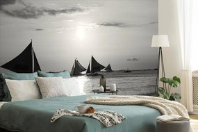 Фототапет – Залез на море в черно-бяло