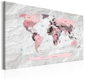 Печат върху платно - Карта на света: Розови континенти 90x60