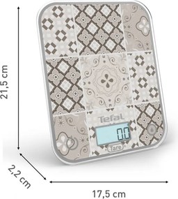 Кухненска везна Tefal Optiss BC50D6V0, До 5 кг, ТАРА, LCD, Стъкло, Големи цифри, Сив/декоративен десен