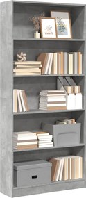 857856 vidaXL Библиотека, бетонно сива, 80x24x176 см, инженерно дърво