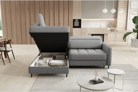 Сив кадифен разтегателен ъглов диван с място за съхранение (ляв ъгъл L форма) Barea – ELTAP