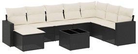 3251703 vidaXL Градински комплект диван с възглавници 9 части черен полиратан