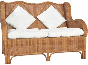 325468 vidaXL 2-местен диван, светлокафяв, естествен ратан и лен