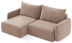 Светлокафяв разтегателен ъглов диван с място за съхранение (ляв ъгъл) Kalena – Makamii