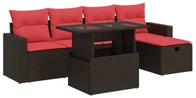 3327814 vidaXL Градински диван с възглавници, 6 части, кафяв полиратан, акация