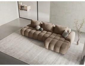 Светлокафяв кадифен сгъваем/с място за съхранение ъглов диван (десен ъгъл) Linz – Cosmopolitan Design