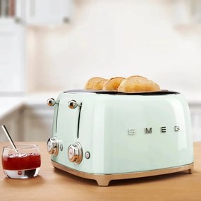 Тостер за хляб SMEG 50's Style TSF03PGEU, 2000W, 4 филии, 6 нива, Тавичка за трохи, Вграден кабел, Неръждаема стомана, Зелен
