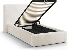 Кремаво единично легло 90x200 cm тапицирано с място за съхранение с включена подматрачна рамка Amy – Micadoni