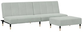 3258145 vidaXL 2-местно разтегателно канапе с табуретка, светлосиво, кадифе