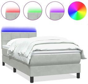 3316905 vidaXL Боксспринг легло с матрак и LED, светлосиво, 80x220 см, кадифе