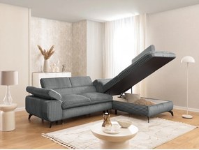 Сив ъглов диван от рипсено кадифе (десен ъгъл L форма) Marbeya – Ropez