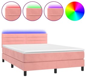 3134464 vidaXL Боксспринг легло с матрак и LED, розово, 140x190 см, кадифе