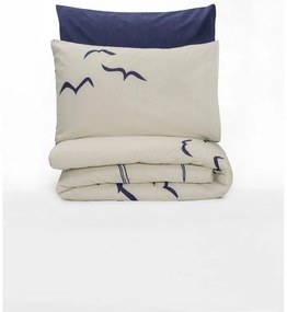 Синьо-кремаво единично спално бельо от памук Renforcé 140x200 cm Larum – Mijolnir