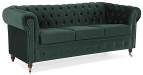 Диван Chesterfield в цвят тъмнозелен, триместен 203х86х80 см