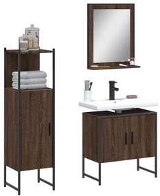 3214348 vidaXL Комплект шкафове за баня от 3 части инженерно дърво кафяв дъб