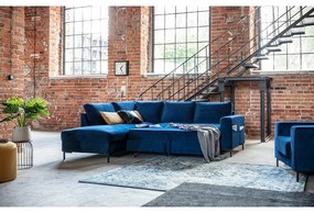 Тъмносин кадифен разтегателен ъглов диван (ляв ъгъл) Lofty Lilly – Miuform