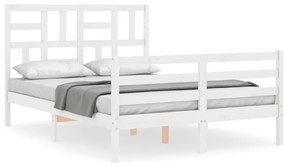 3194877 vidaXL Рамка за легло с табла, бяла, 140x190 см, масивно дърво