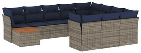 3256180 vidaXL Градински комплект диван с възглавници 11 части сив полиратан