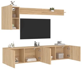 3216498 vidaXL ТВ стенни модули, 5 части, сонома дъб, инженерно дърво