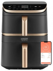 Двоен фритюрник с горещ въздух Cosori Turbo Tower Pro CAF-DC123S, 2630W, 10.8 л, 30-230C, 7 програми, Синхронизиране, Смарт, Черен/шампанско