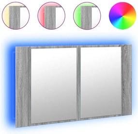 834952 vidaXL Шкаф с LED огледало за баня, сив сонома, 80x12x45 см, акрил