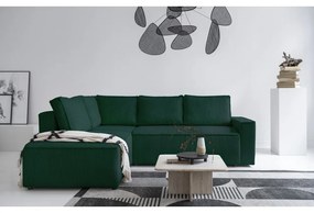 Тъмнозелен разтегателен ъглов диван от рипсено кадифе (ляв ъгъл) Brave Dave – Miuform