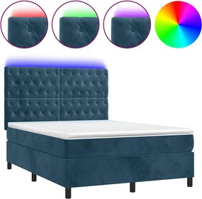 3136303 vidaXL Боксспринг легло с матрак и LED, тъмносиньо, 140x190 см, кадифе