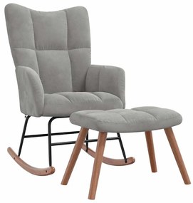 328150 vidaXL Люлеещ се стол с табуретка, светлосив, кадифе