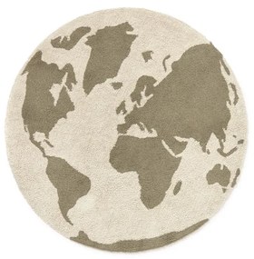 Ръчно изработен памучен детски килим подходящ за пране в зелен и кремав цвят ø120 cm World Map – Lorena Canals
