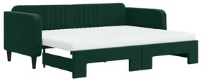 3197089 vidaXL Канапе с изтеглящо легло и матраци тъмнозелено 90x200 см кадифе