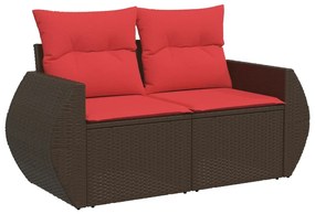 366236 vidaXL Градински диван с възглавници, двуместен, кафяв, полиратан