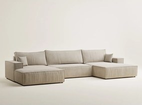 Бежов шенилов сгъваем/с място за съхранение ъглов диван (U форма) Kyoto – Maison de Rêve