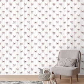 Самозалепващ тапет – Розови панделки на бял фон