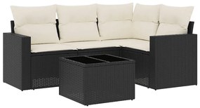 3251253 vidaXL Градински комплект с възглавници, 5 части, черен полиратан