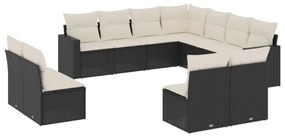 3251463 vidaXL Градински комплект диван с възглавници 11 части черен полиратан