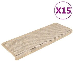 326893 vidaXL Самозалепващи стелки за стълби вид сизал 15бр 65x21x4см кремави