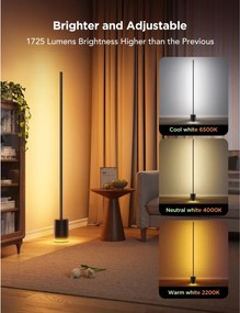Подова Smart LED лампа Govee Floor Lamp 2 RGBICWW H607C, 152 см, 30W, 1725 lm, 6500K, Wi-Fi, Bluetooth, Govee Home, Черен