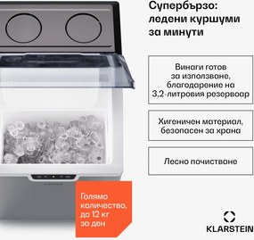 Klarstein Icefestival, машина за ледени кубчета, 12 кг/24 ч, топки, неръждаема стомана