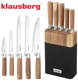 Комплект ножове Klausberg KB 7981, 6 части, Неръждаема стомана, Стойка, Кафяв/графит
