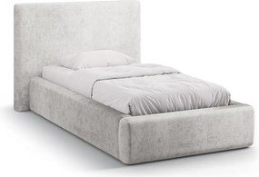 Светлосиво единично легло 90x200 cm тапицирано с място за съхранение с включена подматрачна рамка Amy – Micadoni