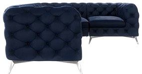 Тъмносин кадифен ъглов диван (десен ъгъл/L форма) Chelsea – Ropez