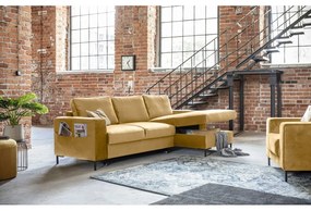 Ъглов разтегателен диван от кадифе в горчично жълто, десен ъгъл Lofty Lilly - Miuform