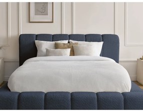 Тъмносиньо двойно тапицирано легло с място за съхранение с включена подматрачна рамка 140x190 cm Denali – Bobochic Paris