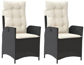 365264 vidaXL Накланящи градински столове с възглавници 2 бр черни полиратан