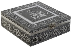 Кутия за бижута DKD Home Decor Сребрист Небесно синьо Дървен Алуминий 18 x 18 x 6 cm