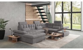 Сив разтегателен ъглов диван с място за съхранение (десен ъгъл/U форма) Merkur – Ropez