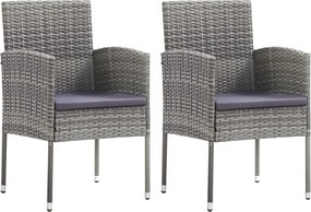 318705 vidaXL Градински столове с тъмносиви възглавници, 2 бр, сив полиратан
