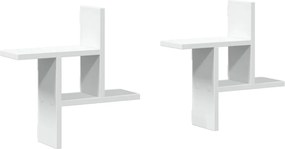 853245 vidaXL Стенни рафтове, 2 бр, бели, 38x12x38 см, инженерно дърво