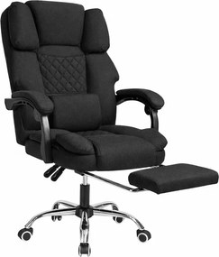 Ергономичен офис стол с подложка за крака и масаж - черна тъкан